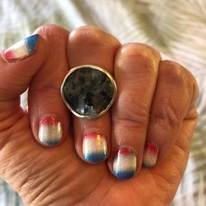 Retired Silpada chunky sterling silver black/marble look ring 9-10